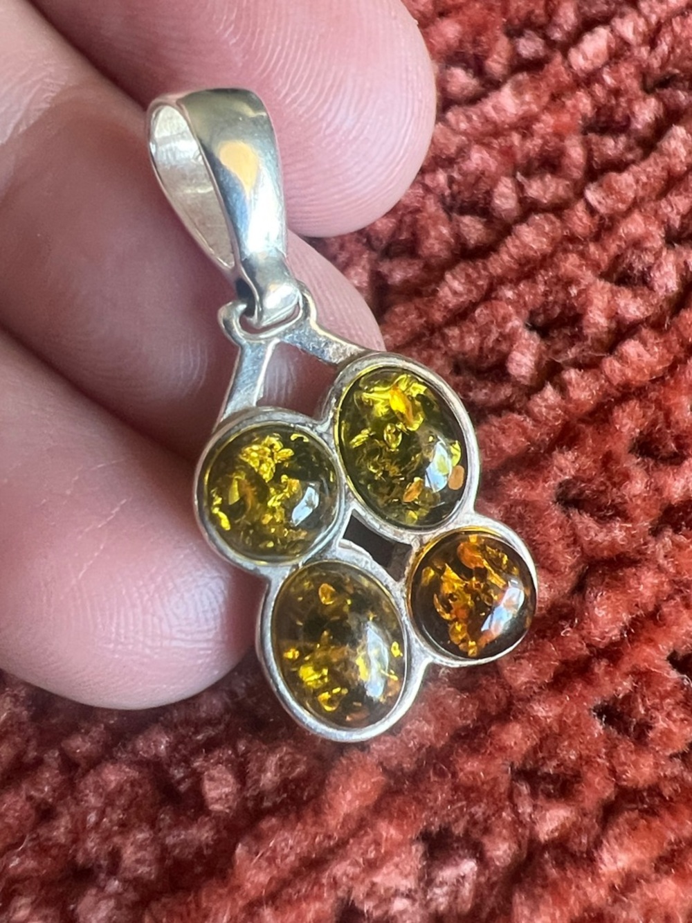 Sterling Silver Amber Cluster Pendant in Honey Yellow